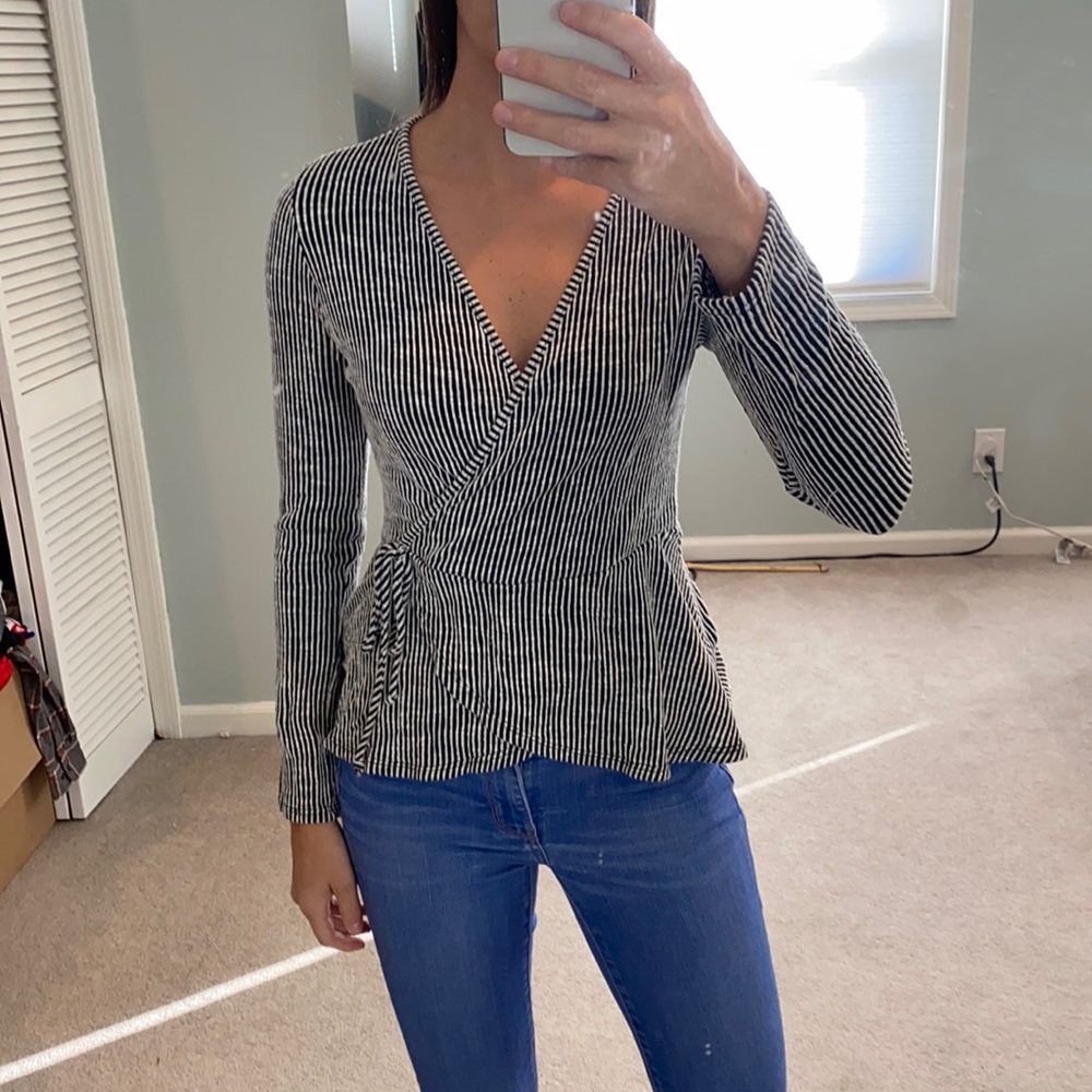 Black and white thin striped long sleeved blouse